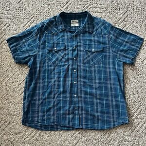 Ariat XXL Retro Fit Snap Shirt Blue Plaid Western Short Sleeve Mens